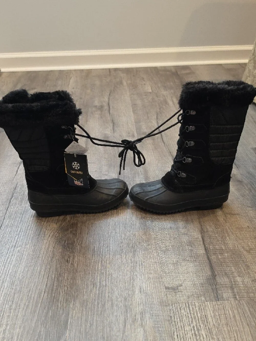 Khombu Black Faux-Fur Lace-Up Insulated Winter Boots 7 M